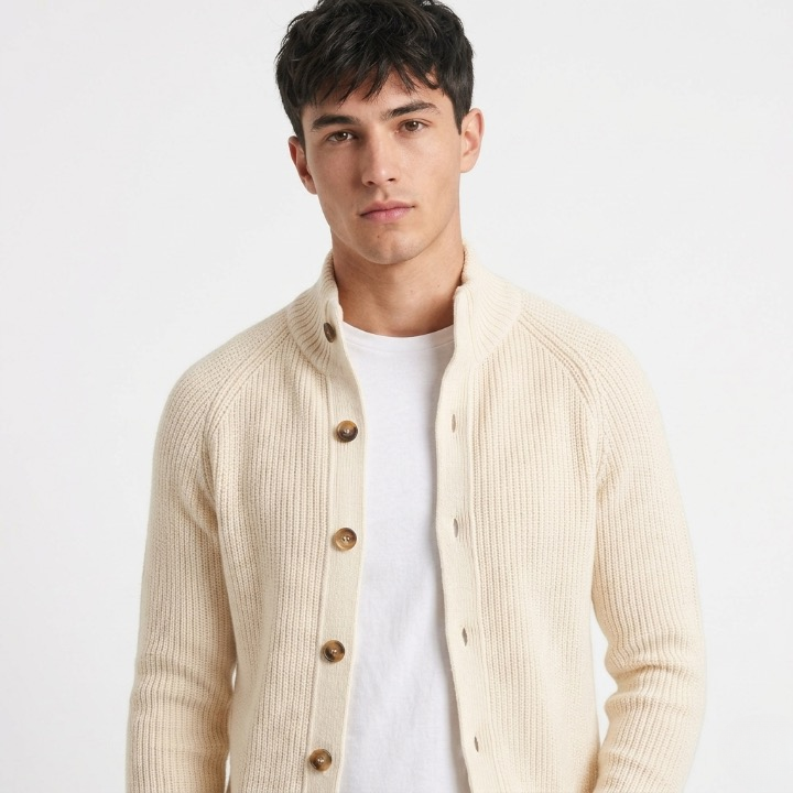 Stickad kofta - Elegant med brun svarta knappar